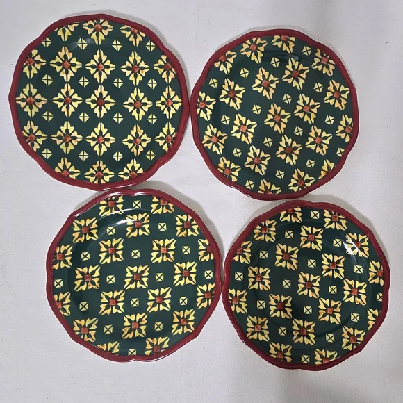 NWT Set Of 4 Pioneer Woman Vintage Geo Stoneware Salad Plates -- 8 1/2" - Picture 3 of 14
